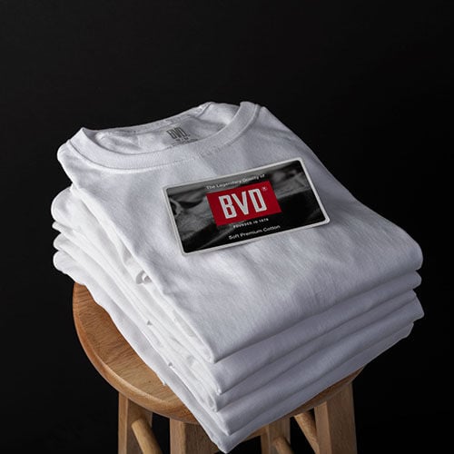 BVD tees on stool