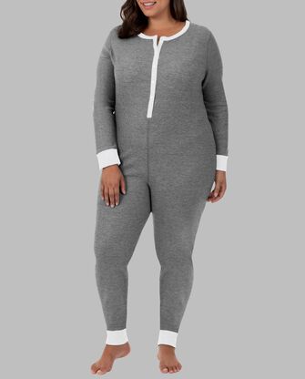 Women's Fit For Me By Fruit of the Loom Waffle Unionsuit SMOKE INJECTION HEATHER