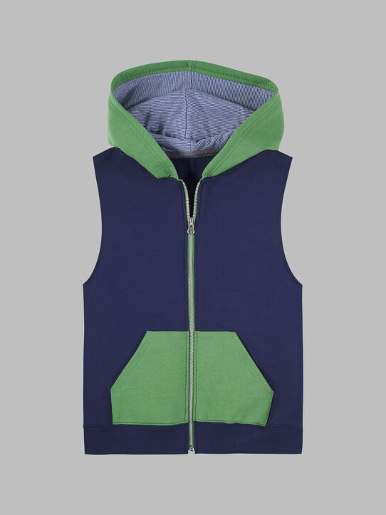 Boys' Fleece Full Zip Sleeveless Vest Green/Navy