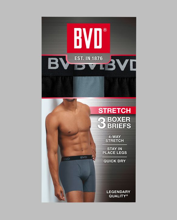 BVD® Men's Cotton Stretch Boxer Briefs, 3 Pack Assorted