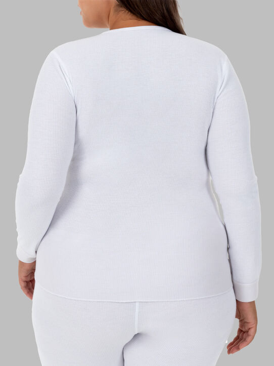 Women's Plus Size Thermal Crew Top & Bottom Set WHITE/WHITE