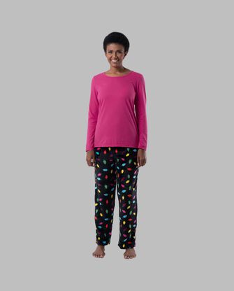 Women's Fleece  Top and Bottom,  2 Piece Pajama Set 