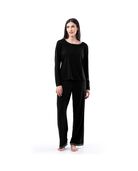 Women's Soft & Breathable Crew Neck Long Sleeve Shirt and Pants, 2-Piece Pajama Set BLACK SOOT