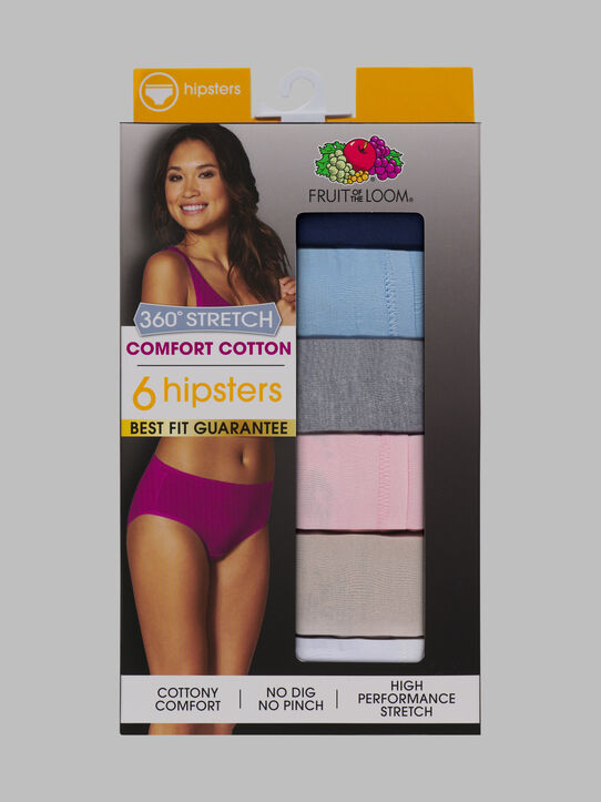 Women's 360 Stretch Comfort Cotton Hipster, 6 Pack