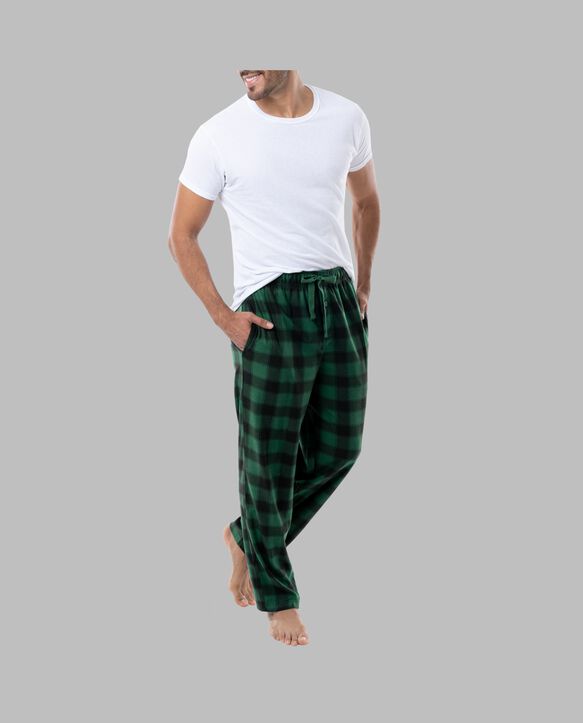 Fruit of the Loom Men's Holiday and Plaid Microfleece Sleep Pant, 2 Pack JOLLY/GREEN BUFFALO CHECK