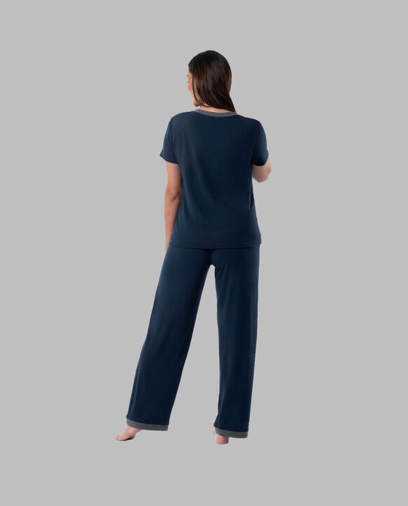 Women's Soft & Breathable V-Neck T-shirt and Pants, 2-Piece Pajama Set MIDNIGHT BLUE
