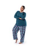 Women's Plus Sleep Top & Fleece Bottom Set MIDNIGHT BLUE/TARTAN PLAID