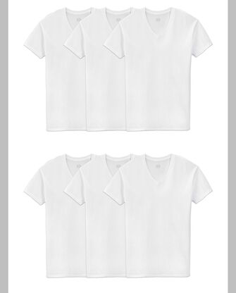 Men's Short Sleeve V-Neck T-Shirt, Extended Sizes White 6 Pack White