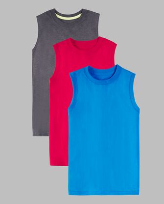 Boys' Supersoft Sleeveless Muscle Shirts, 3 Color Pack Varsity Asst.