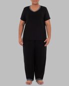 Women's Plus Fit for Me® Soft & Breathable V-Neck Pajama,  2 Piece Pajama Set BLACK SOOT