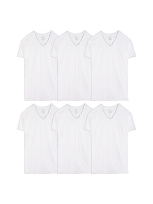 Men's Short Sleeve V-neck T-Shirts, White 6 Pack, Extended Sizes 
