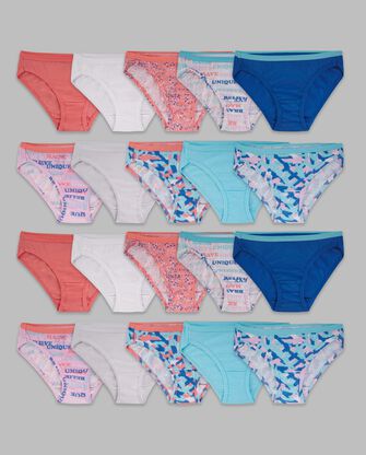 Girls' Cotton Bikini Underwear, Assorted 20 Pack ASSORTED
