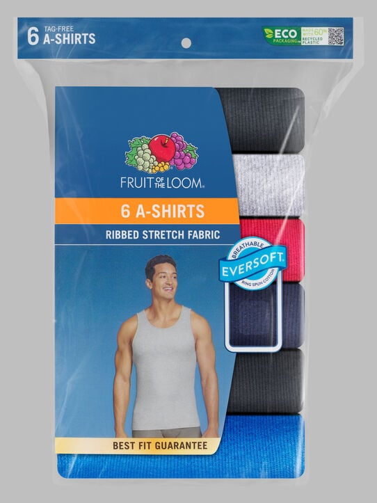 Men's A-Shirt, Extended Sizes Assorted 6 Pack Assorted