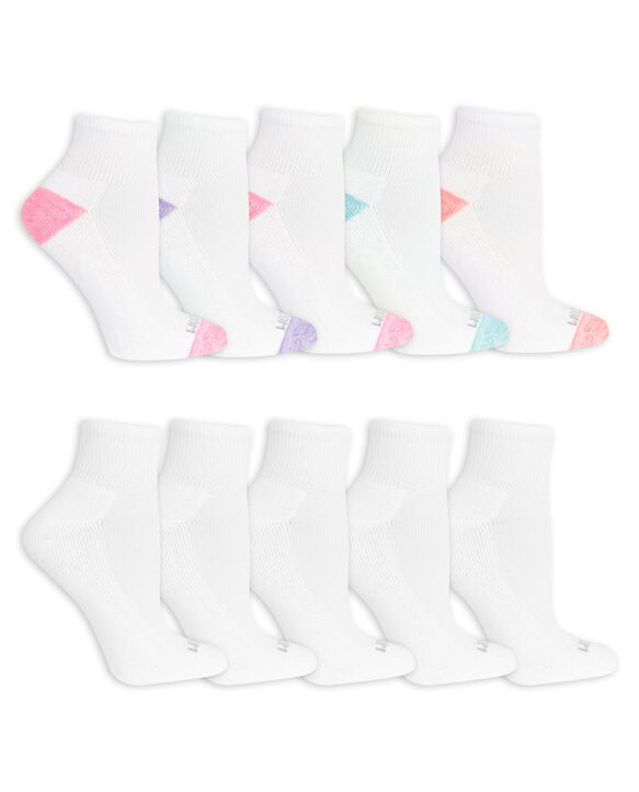Women's Everyday Soft Cushioned Ankle Socks 10 Pair White/Pink, White, White/Teal, White/Melon, White/Purple