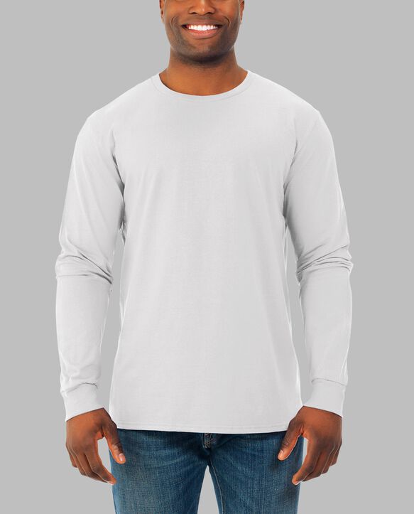 Men's Soft Long Sleeve Crew T-Shirt, Extended Sizes 2 Pack White