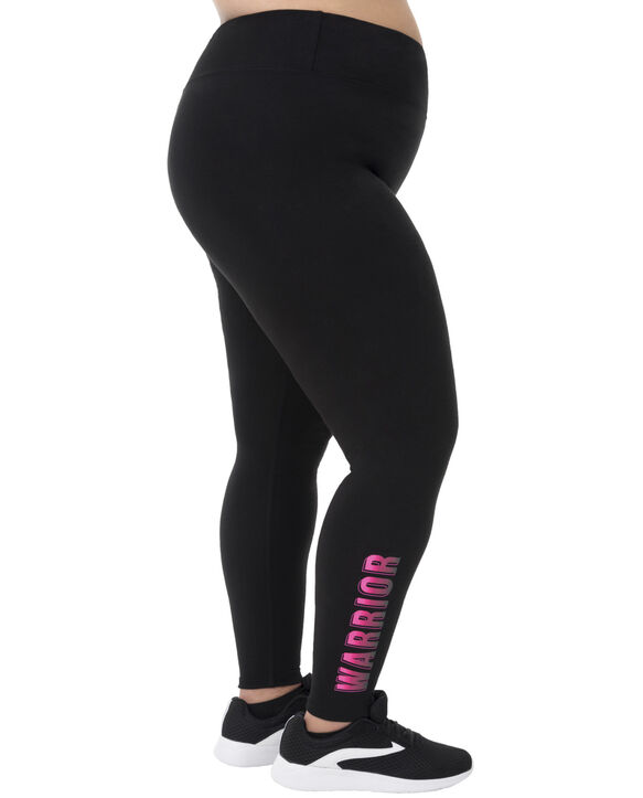 Fit For Me by Fruit of the Loom Ladies Plus Size Graphic Leggings BLACK GRAPHIC "WARRIOR"