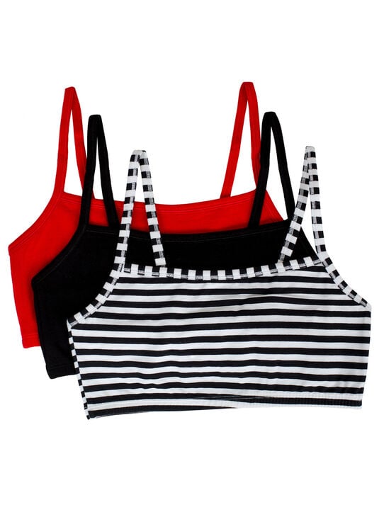 Women's Strappy Sports Bra, 3 Pack SKINNY STRIPE/ BLACK/ RED HOT