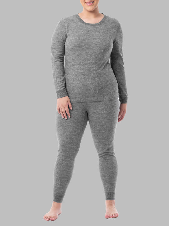 Women's Plus Size Waffle Thermal Crew Top and Bottom Set SMOKE INJECTION HEATHER/SMOKE INJECTION HEATHER