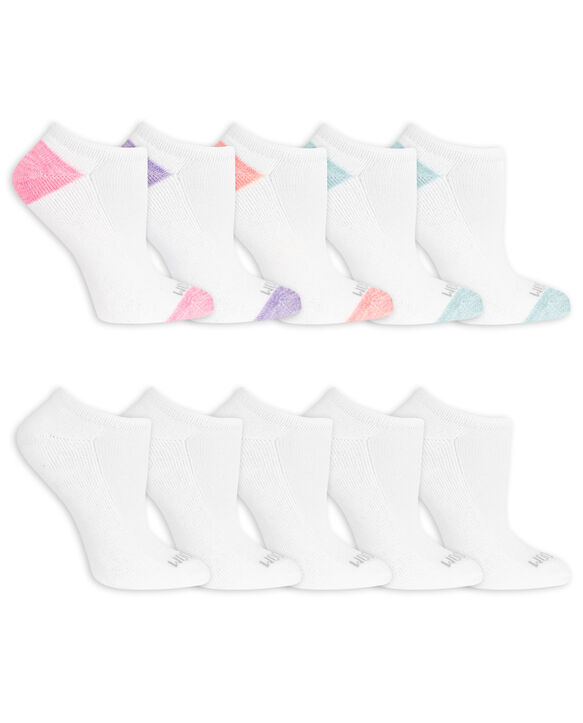 Women's Everyday Soft Cushioned No Show Socks 10 Pair White/Teal, White, White/Pink, White/Purple