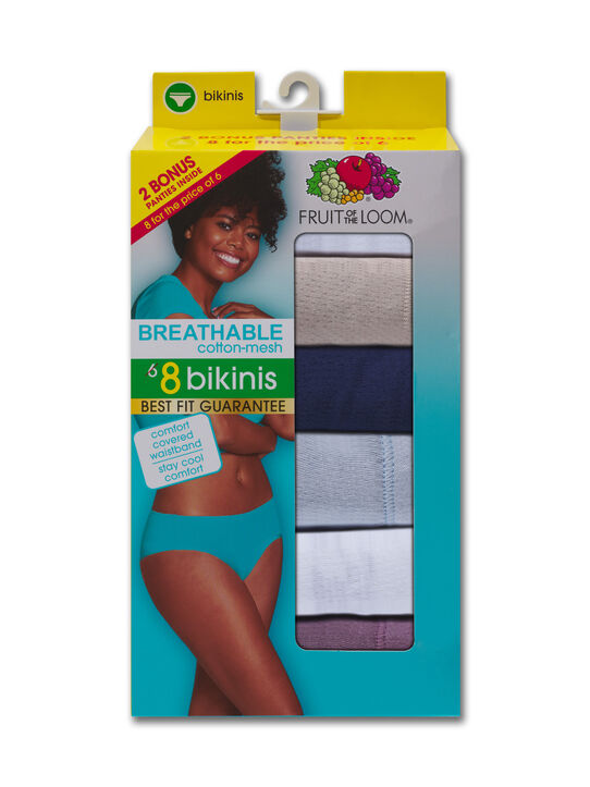 Women's Breathable Cotton Mesh Bikini Panty, Assorted 6+2 Bonus Pack Assorted