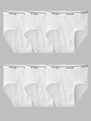 Men's Cotton Briefs, Extended Sizes White 6 Pack 