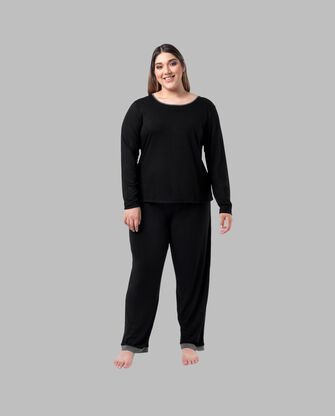 Women's Fit For Me By Fruit of the Loom Soft & Breathable Plus Size Crew Neck Long Sleeve Shirt and Pants Pajama Set 