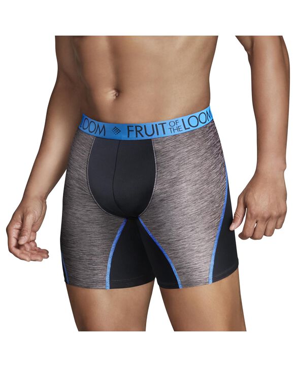 Fruit of the Loom Premium Breathable Performance Men's Boxer Briefs, 3+1 Bonus Pack - Black/Blue 