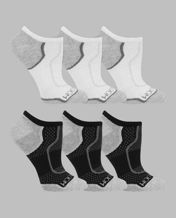 Women's Coolzone® Cotton Lightweight No Show Socks, 6 Pack WHITE/GREY HEEL AND TOE, BLACK/GREY HEEL AND TOE