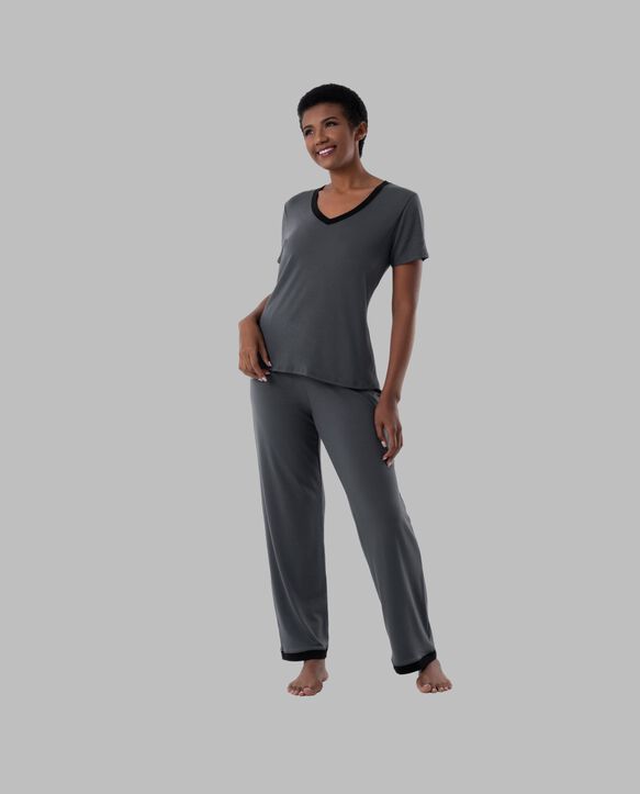 Women's Soft & Breathable V-Neck T-shirt and Pants, 2-Piece Pajama Set MONUMENT