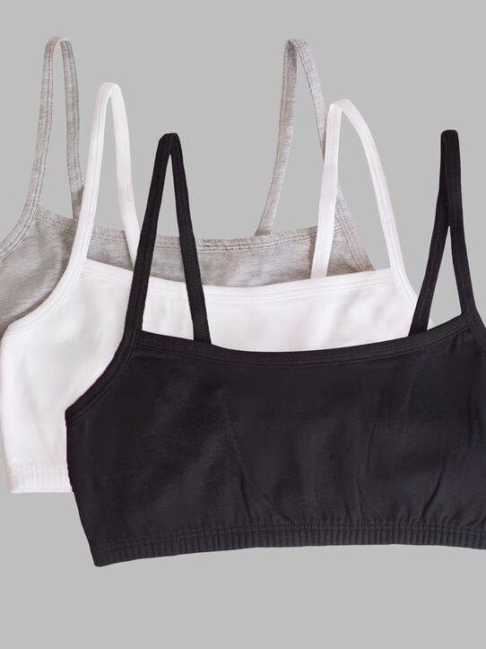 Women's Strappy Sports Bra, 3 Pack BLACK/WHITE/HEATHER GREY