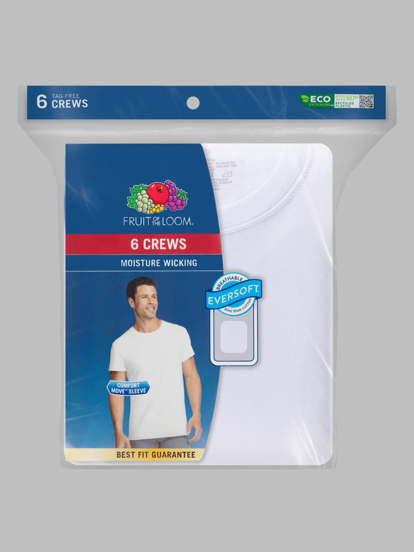 Men s Short Sleeve Crew T Shirt Extended Sizes White 6 Pack