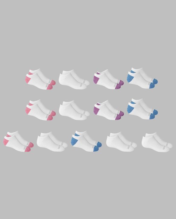Girls' Cushioned No Show Socks, 10 Pack WHITE/PURPLE, WHITE, WHITE/BLUE, WHITE/PINK