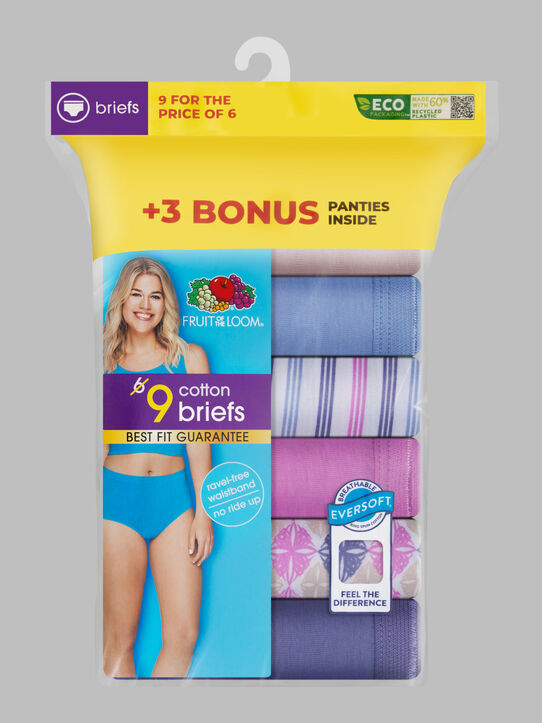 Women's Cotton Brief Panty, Assorted 6+3 Bonus Pack