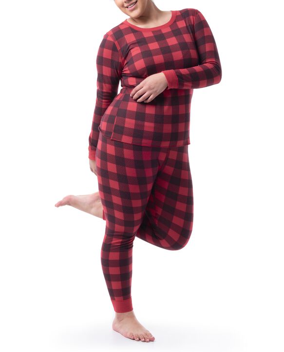 Women's Plus Waffle Crew Top and Pant, 2-Piece Pajama Set