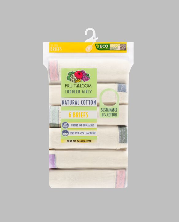 Toddler Girls' Natural Cotton Brief Underwear, 6 Pack Assorted