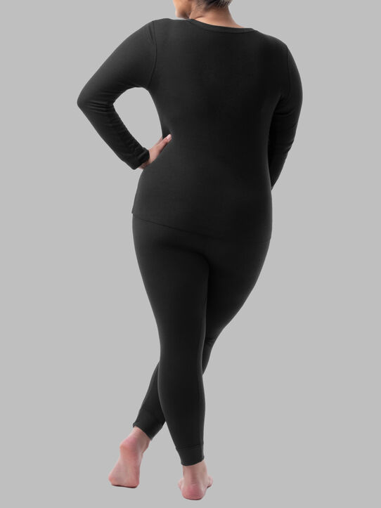 Women's Plus Size Thermal Crew Top & Bottom Set BLACK/BLACK