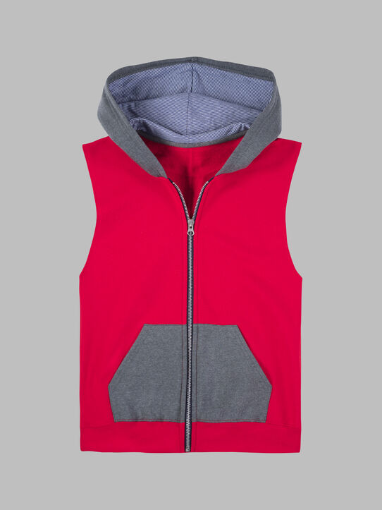 Boys' Fleece Full Zip Sleeveless Vest True Red/Charcoal