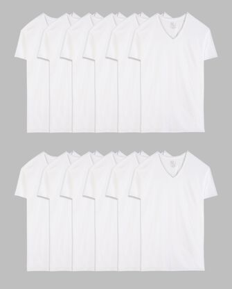 Men's Short Sleeve White V-Neck T-Shirts, 6 Pack
 