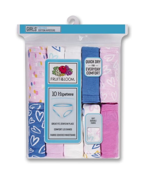 Girls' Assorted Cotton Hipster, 10 Pack Confetti & Hearts Assortment