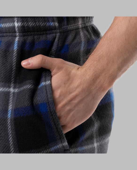 Fruit Of The Loom Men's Short Sleeve Jersey Knit Top and Fleece Sleep Pant, 2 Piece Set BLUE AND BLACK PLAID SET