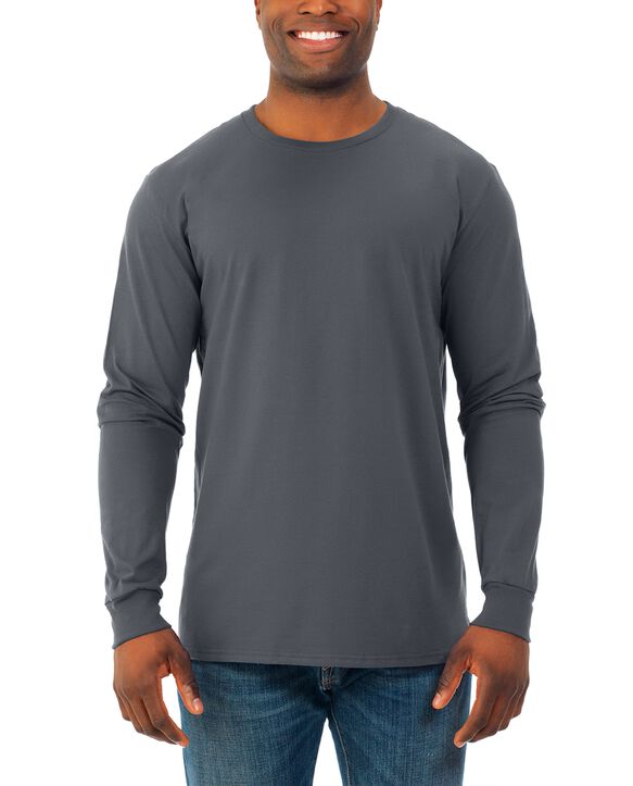 Men's Soft Long Sleeve Crew T-Shirt, 2 Pack Charcoal
