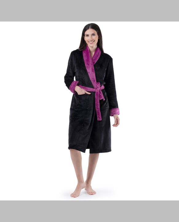 Women's Fleece Robe BLACK/ROYAL BERRY