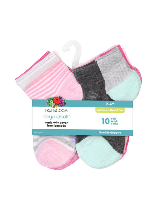 Baby Girls' Beyondsoft® Grow and Fit Ankle Socks, Pink 10 Pack ASSORTED