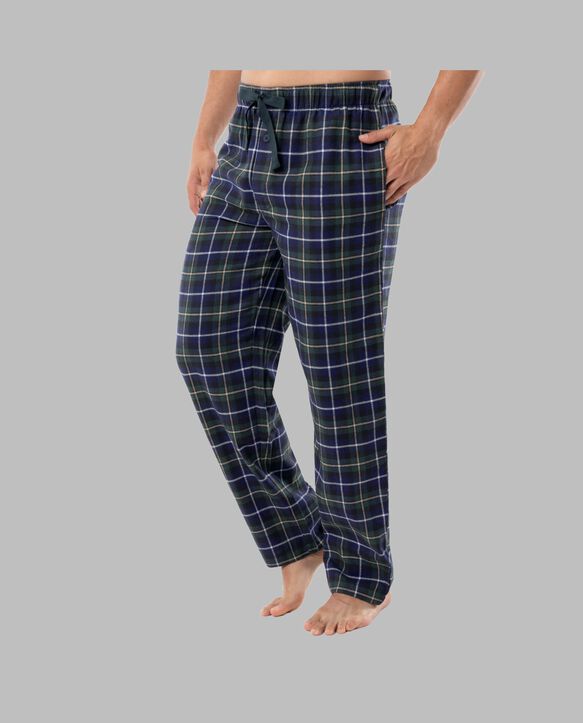 Fruit of the Loom Men's Long Sleeve Fleece Crew and Flannel Sleep Pant, 2 Piece Set GREEN
