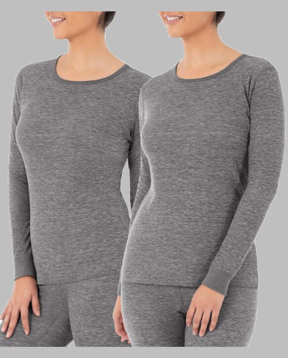 Women's Thermal Crew Top, 2 Pack SMOKE INJECTION HEATHER/ SMOKE INJECTION HEATHER