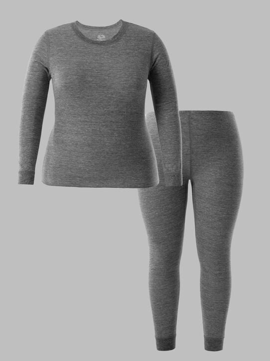 Women's Plus Size Thermal Crew Top & Bottom Set SMOKE INJECTION HEATHER/ SMOKE INJECTION HEATHER