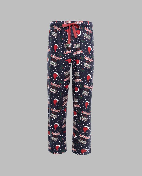 Fruit of the Loom Men's Holiday and Plaid Microfleece Sleep Pant, 2 Pack NAUGHTY BUT NICE/NAVY PLAID
