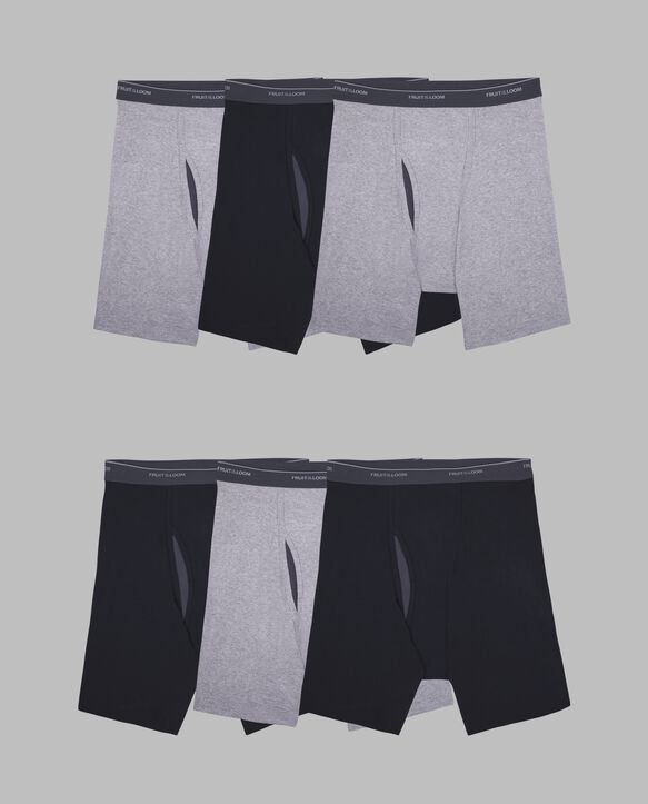 Men's CoolZone® Fly Boxer Briefs, Extended Sizes Black and Gray 6 Pack Assorted