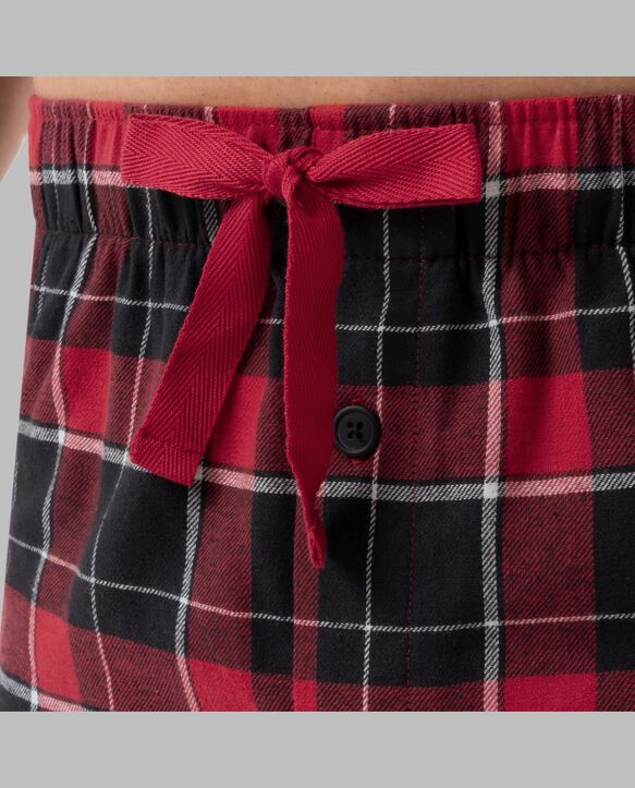 Fruit of the Loom Men's Long Sleeve Fleece Crew and Flannel Sleep Pant, 2 Piece Set RED