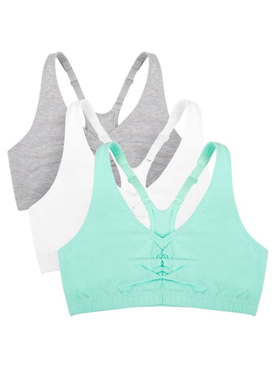 Women's Shirred Front Racerback Sports Bra 3-Pack MINT CHIP/ WHITE/ HEATHER GREY